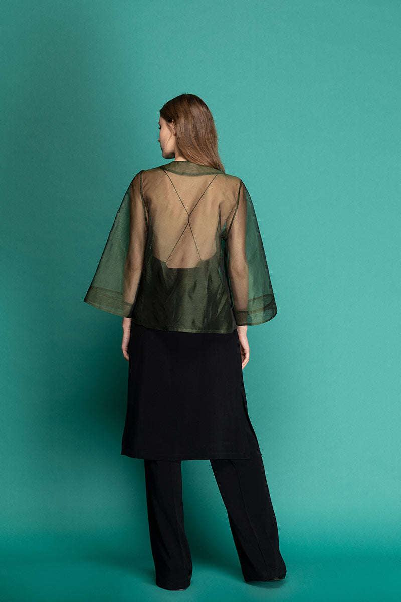 KIMBER Organza Silk Kimono Blouse - Green