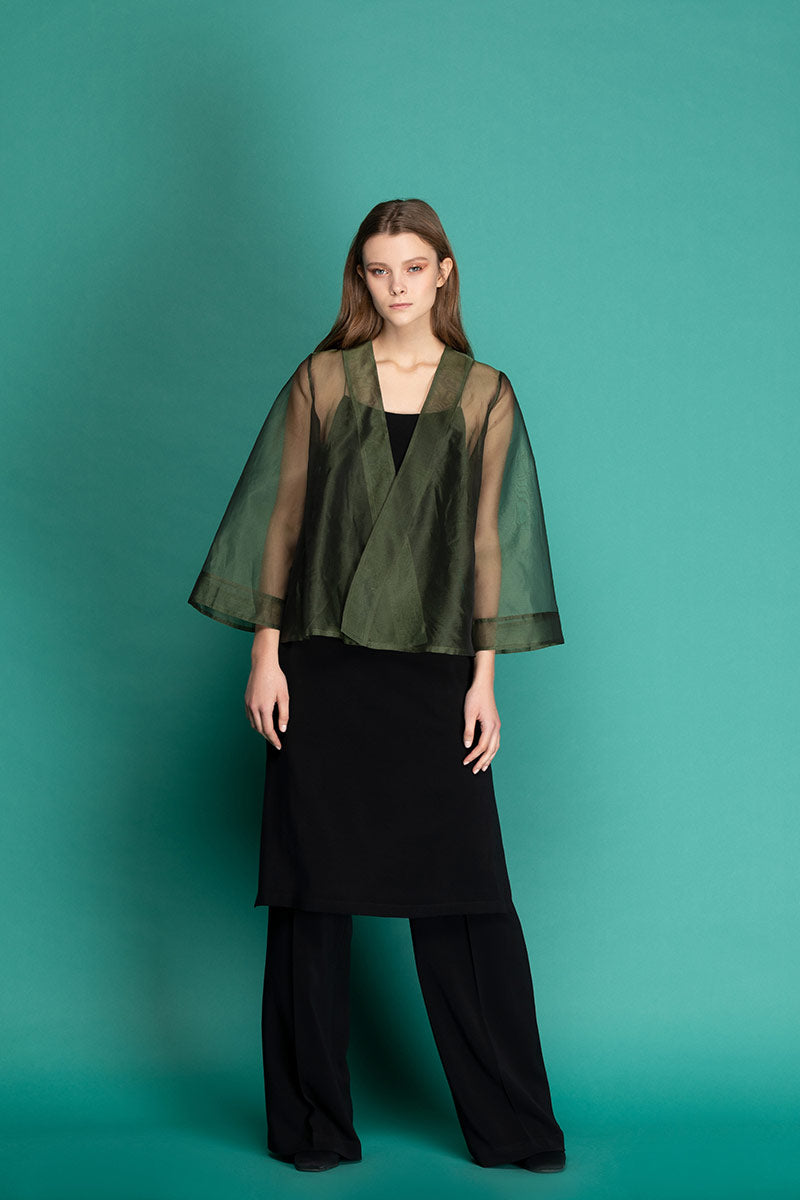 KIMBER Organza Silk Kimono Blouse - Green