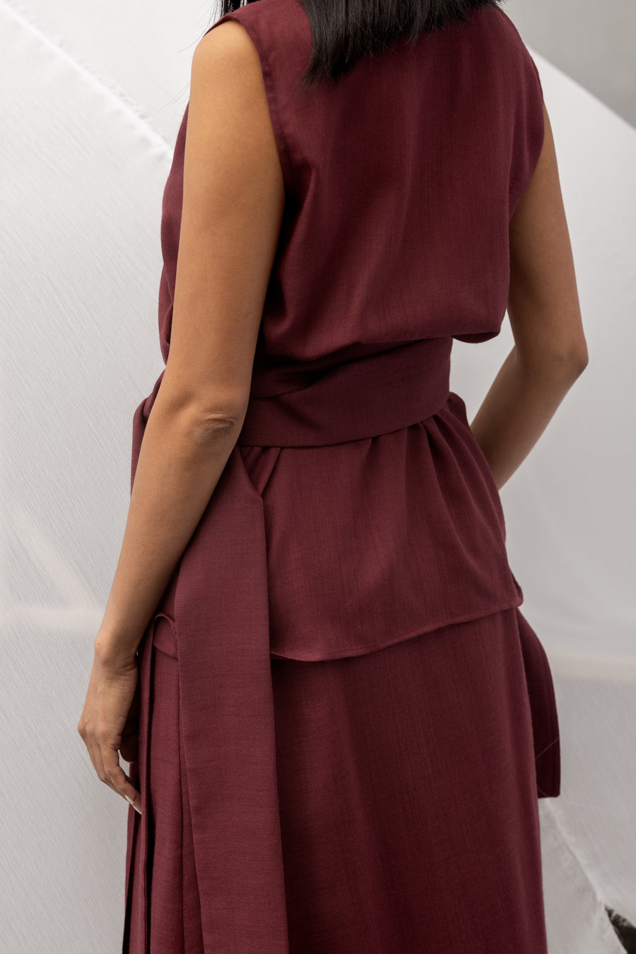 INKERI Sheer Wool Wrap Blouse - Burgundy
