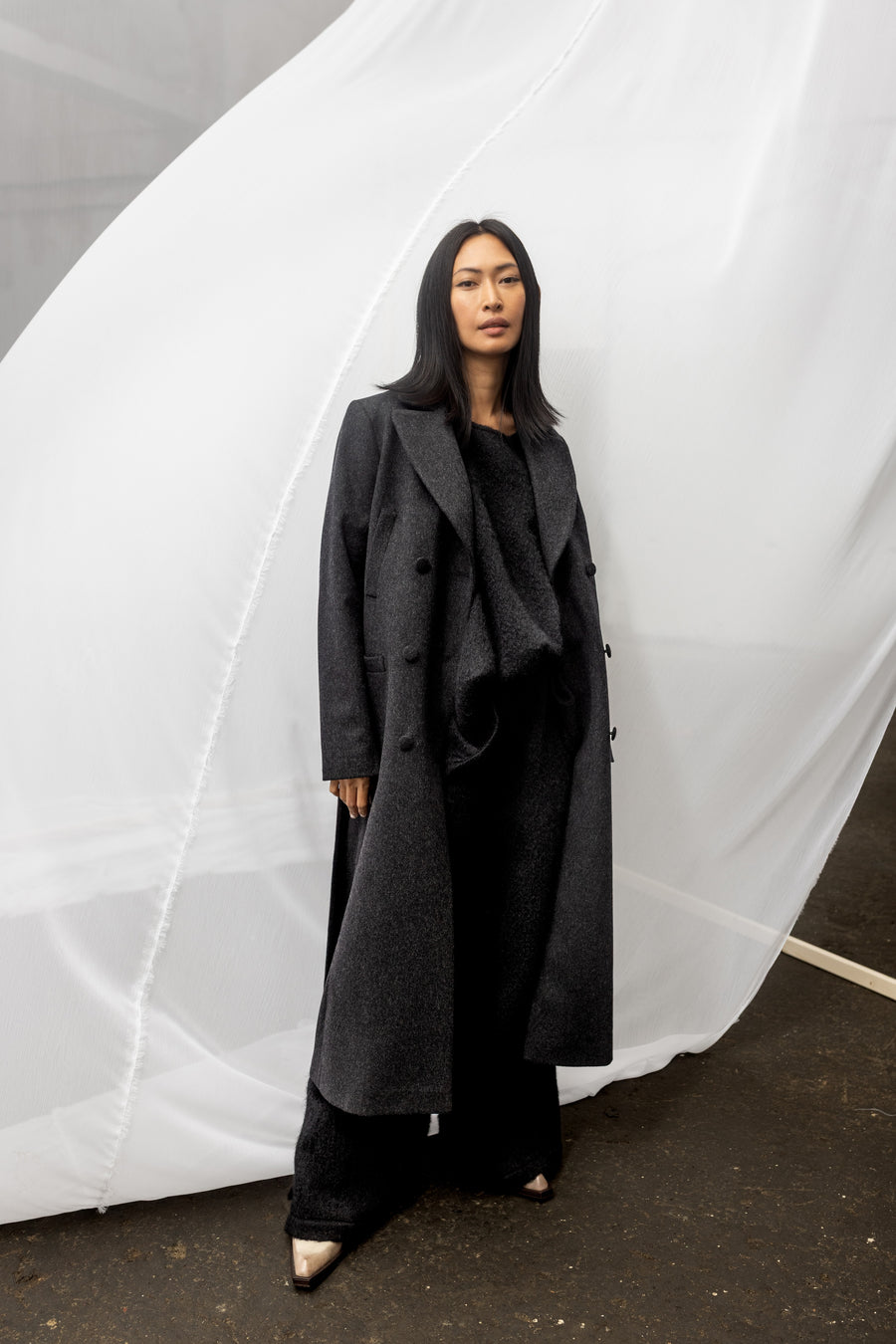 MAGIE Double Breasted Wool Coat - Black