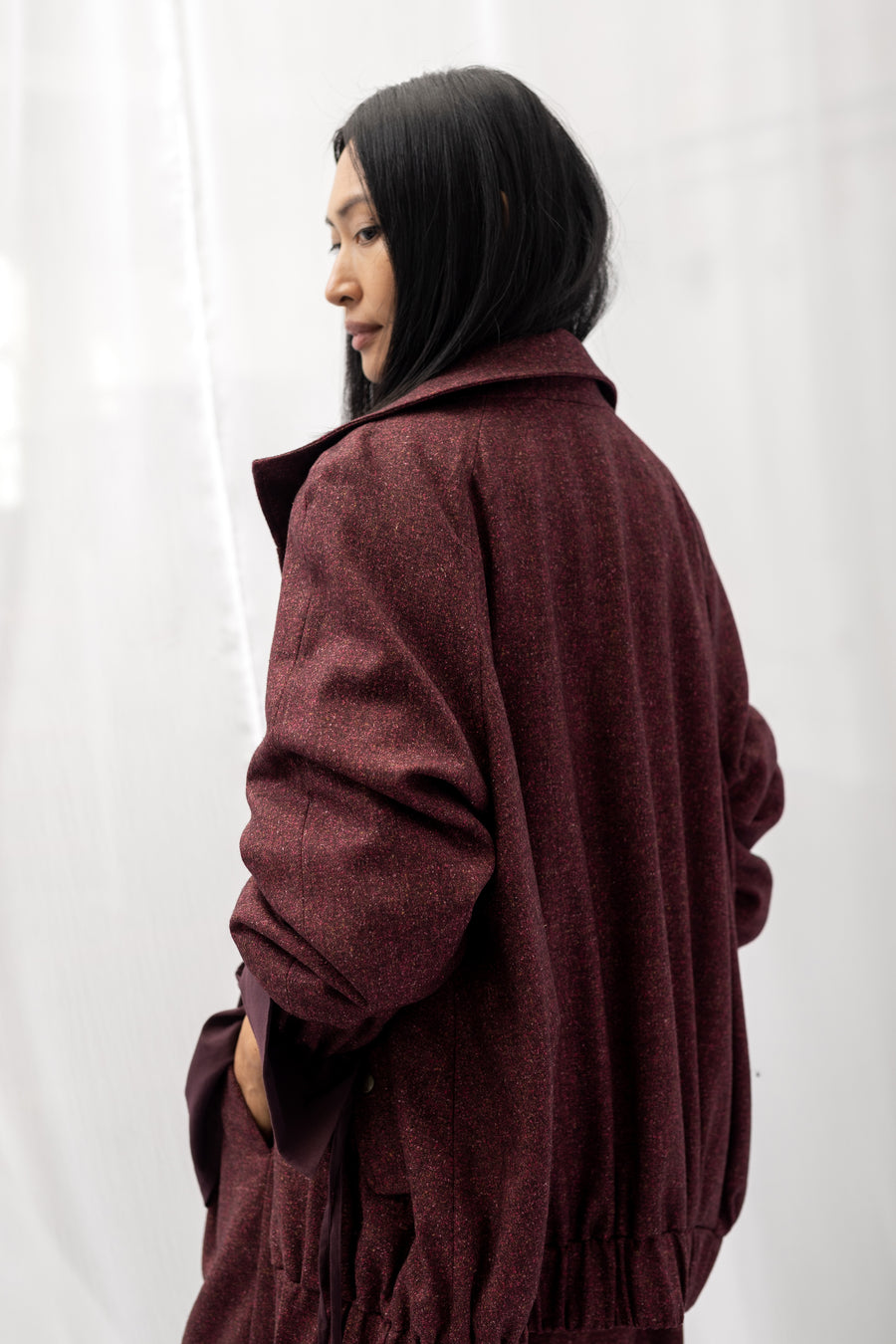NIKO Wool Bomber Jacket -  Burgundy