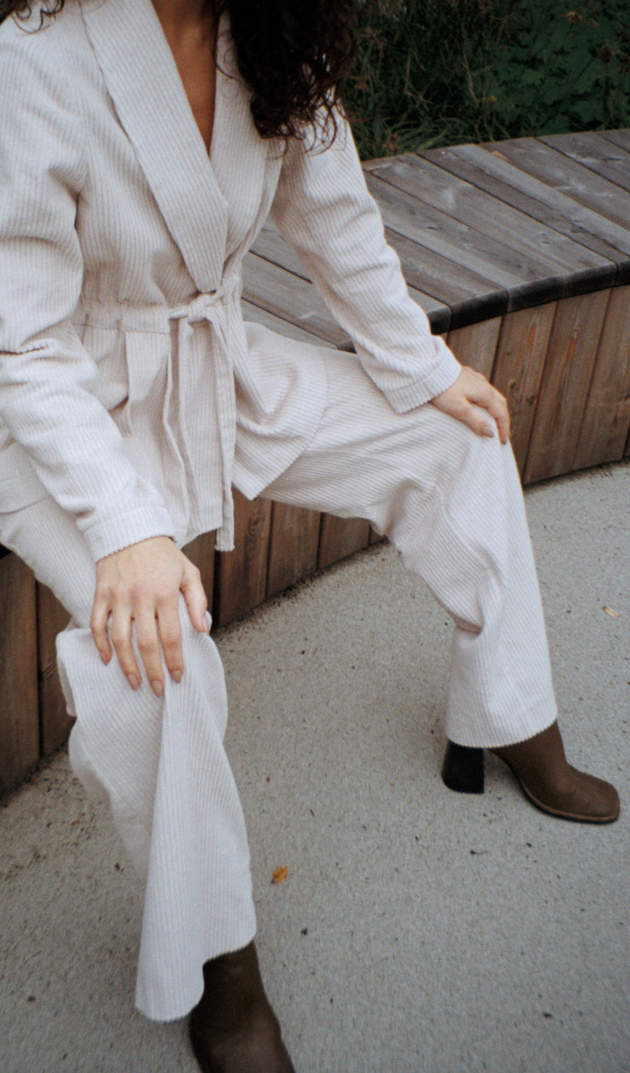 ELISE Corduroy Highwaist Trousers - Natural White