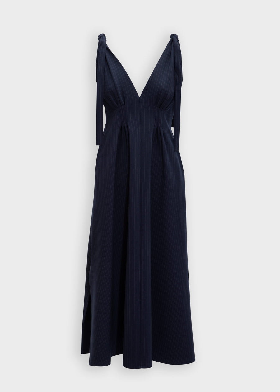 LUCY Pintsripe Midi Dress Dark Blue