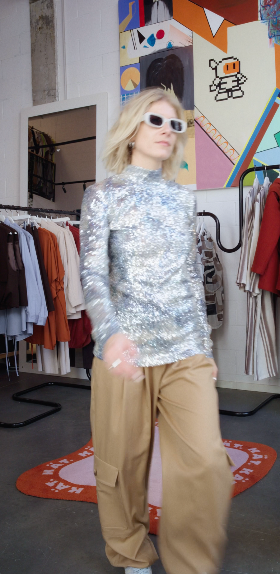 ELLIP Sequin Turtleneck Top - Light Blue