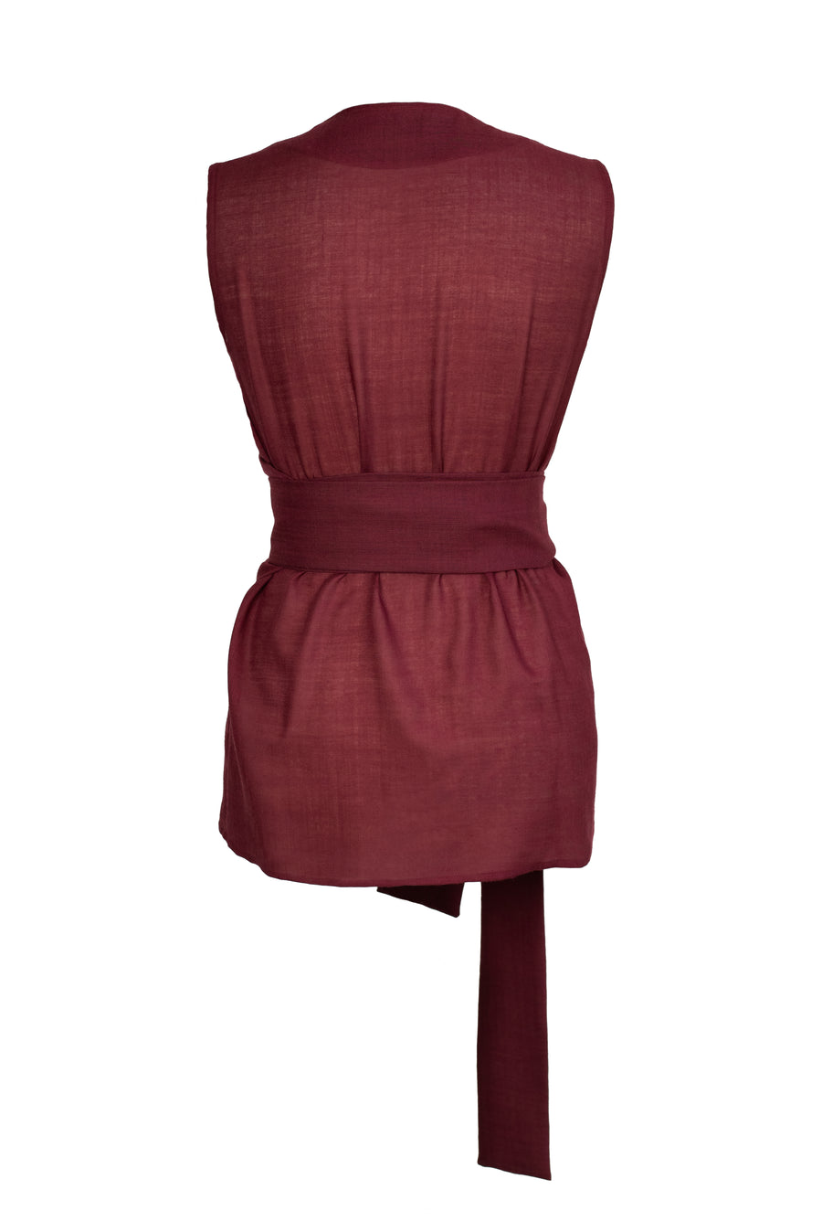 INKERI Sheer Wool Wrap Blouse - Burgundy