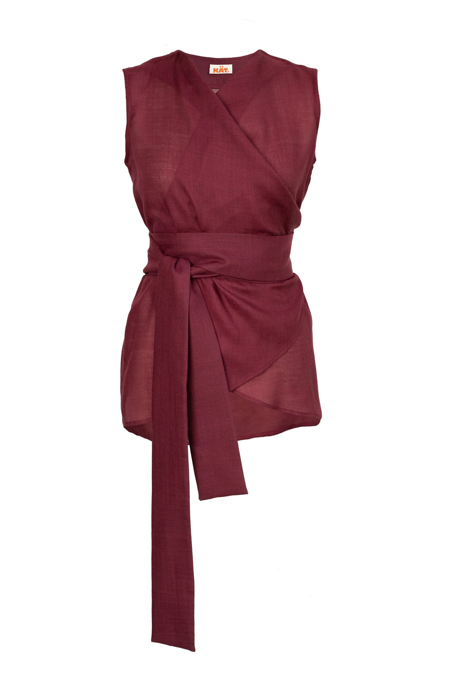 INKERI Sheer Wool Wrap Blouse - Burgundy