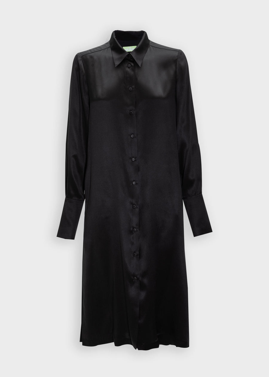 Mona Long Silk Shirt - Black
