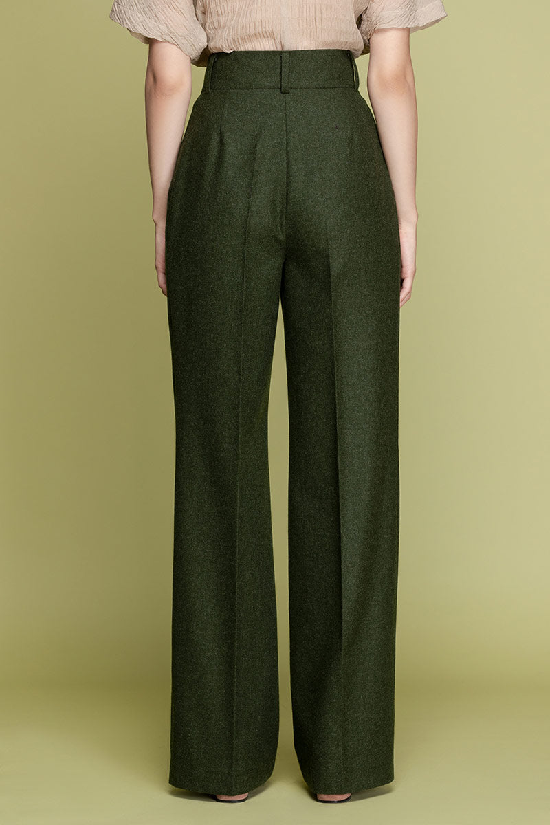 ELISE Woolen Highwaisted Wide Trousers - Green