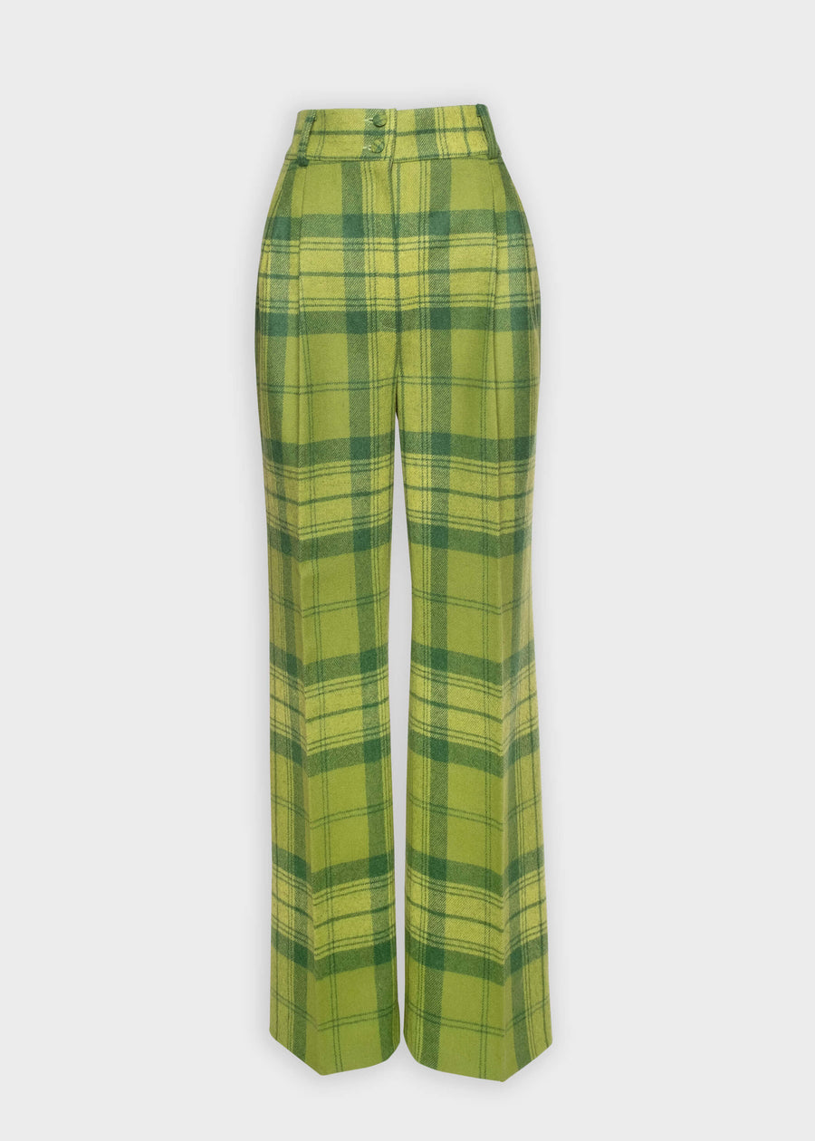 ELISE Highwaist Wool Trousers - Checked Green