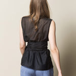 INKERI Sheer Silk Wrap Blouse - Black