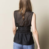 INKERI Sheer Silk Wrap Blouse - Black