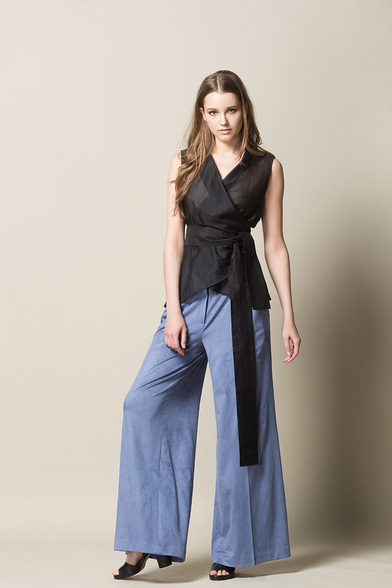 INKERI Sheer Silk Wrap Blouse - Black