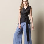 INKERI Sheer Silk Wrap Blouse - Black