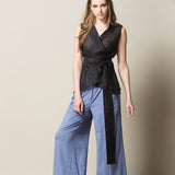INKERI Sheer Silk Wrap Blouse - Black