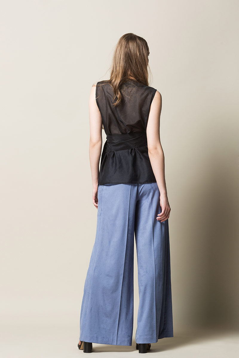 INKERI Sheer Silk Wrap Blouse - Black