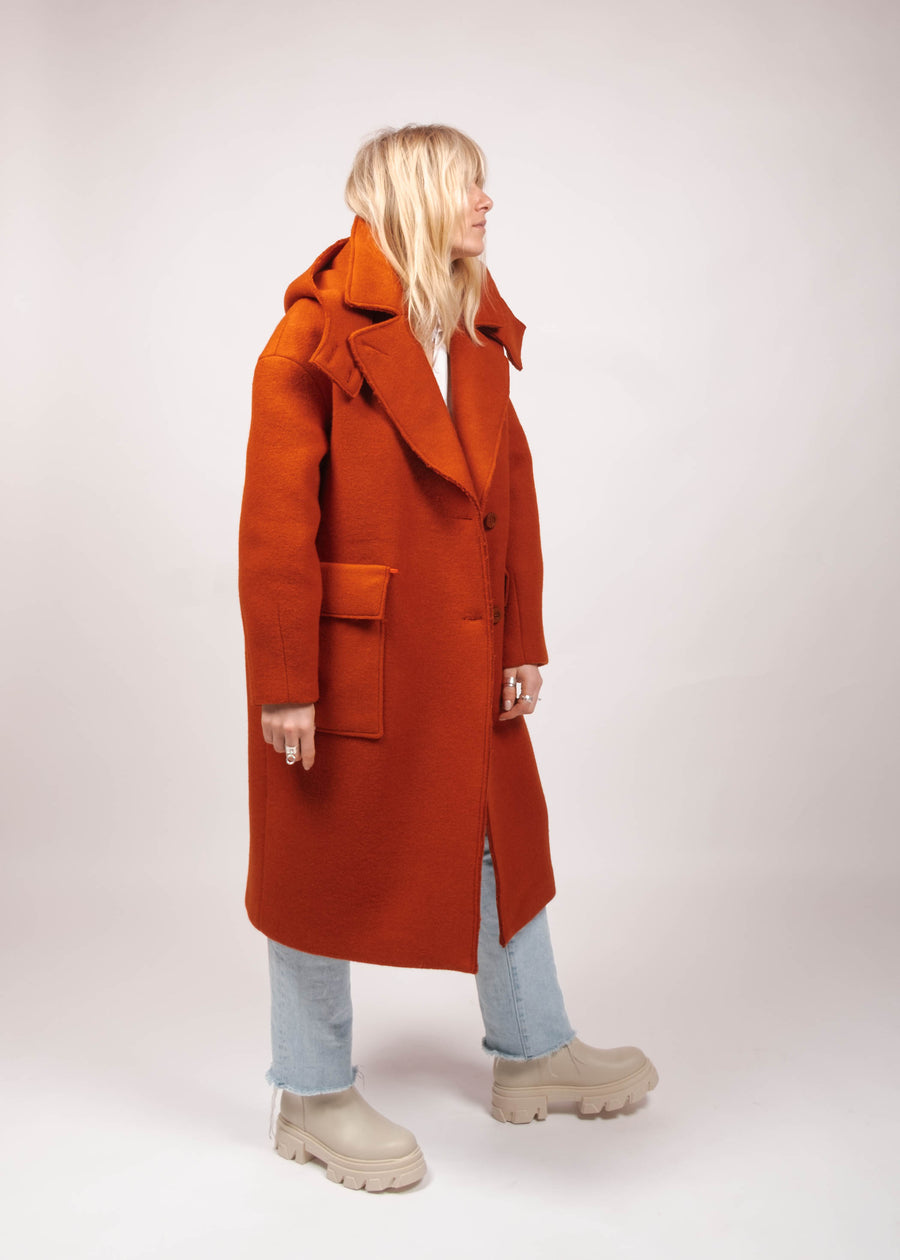 JOELL Hooded Wool Coat - Orange