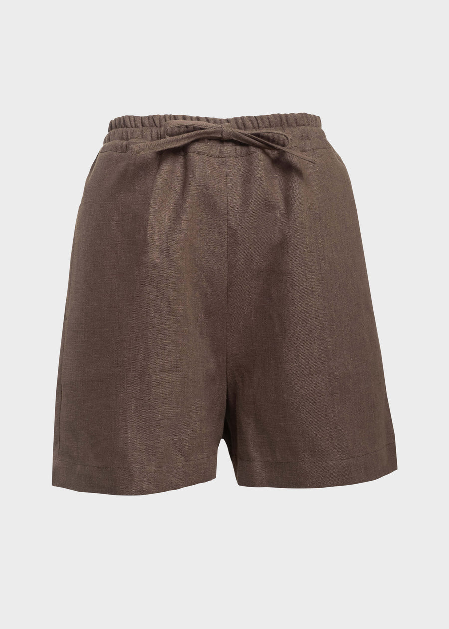 LIN High-Waist Linen Shorts - Cocoa