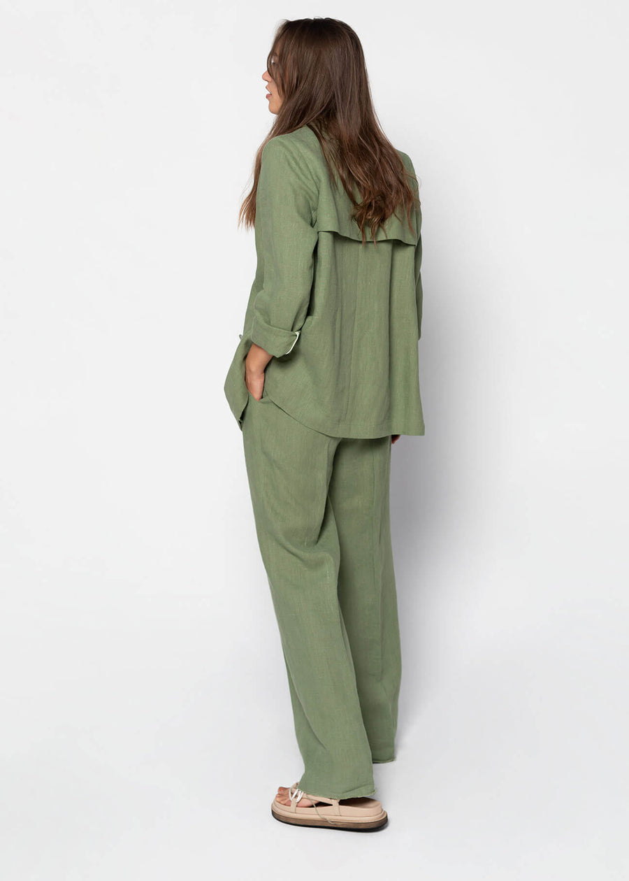 LINNEA Oversized Linen Blazer - Olive green