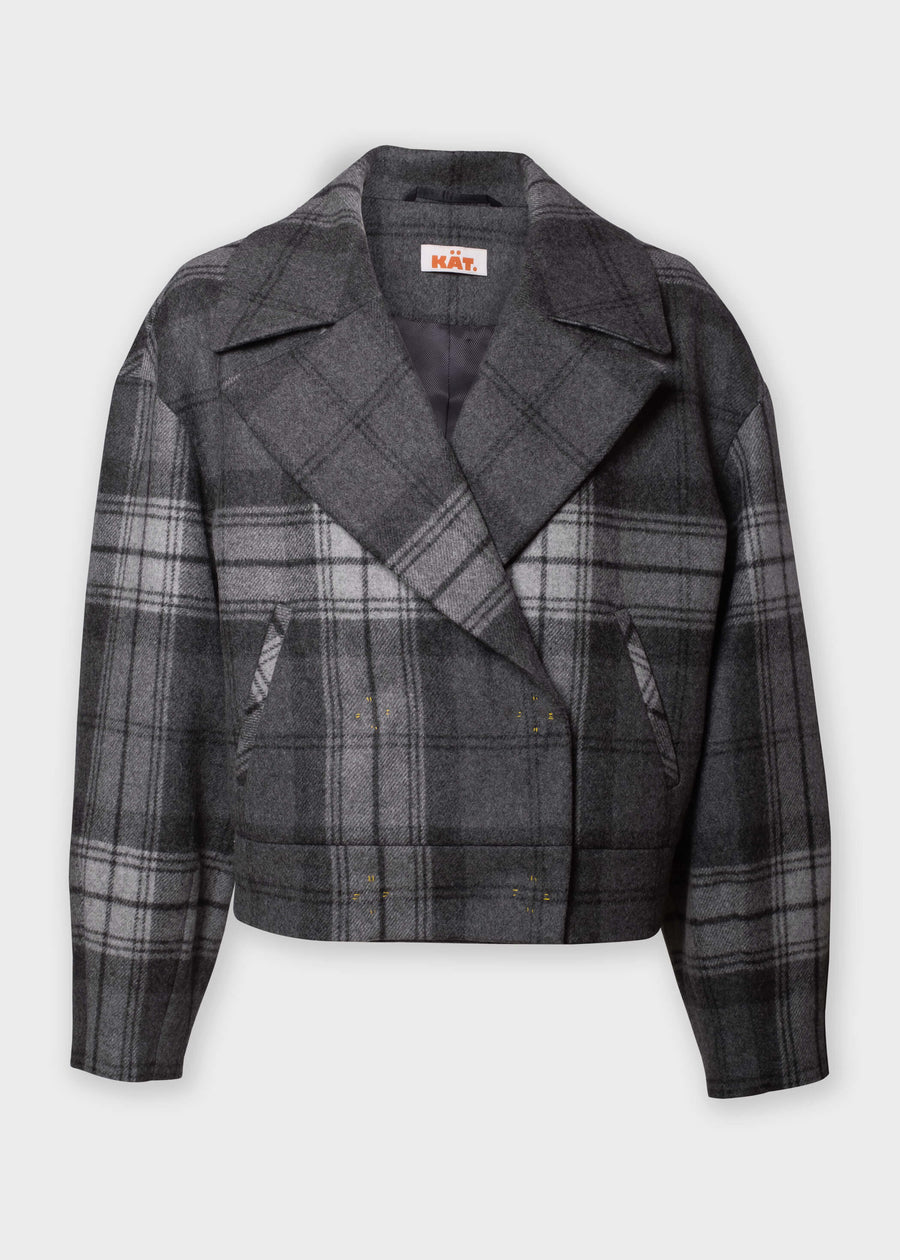 NAYOMI Checked Wool Cropped Jacket - Gray
